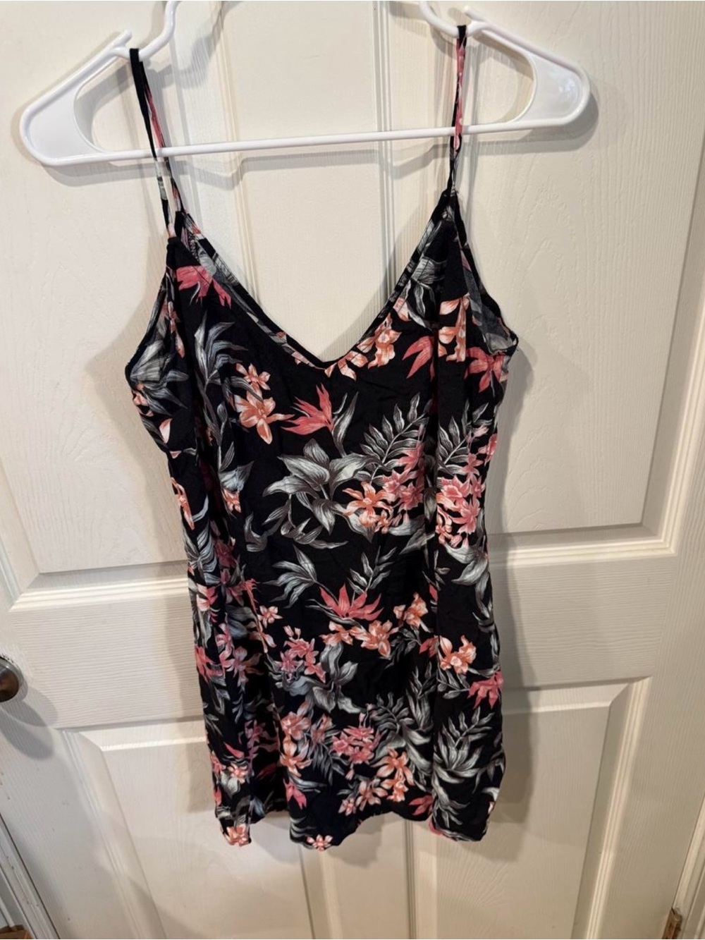 H&M Black Floral Slip Dress with Pink Accents